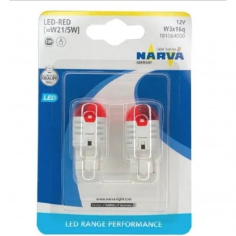 Лампа NARVA RANGE PERFORMANCE LED W21/5W 12V W3x16q RED 2шт. Лампа NARVA RANGE PERFORMANCE LED W21/5W 12V W3x16q RED 2шт.