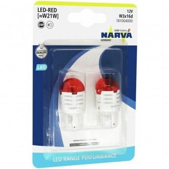 Лампа NARVA RANGE PERFORMANCE LED W21W 12V 1.75W W3x16d red 2 шт. Лампа NARVA RANGE PERFORMANCE LED W21W 12V 1.75W W3x16d red 2 шт.