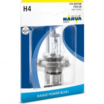 Лампа NARVA RANGE POWER BLUE+ 12V 60/55W Н4 S2 P43t Лампа NARVA RANGE POWER BLUE+ 12V 60/55W Н4 S2 P43t